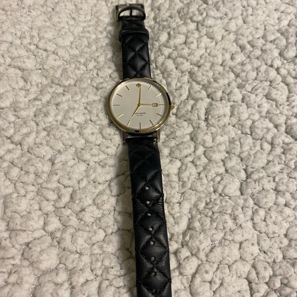 kate spade Black Quilted Leather Strap Gold-Tone Dial Watch